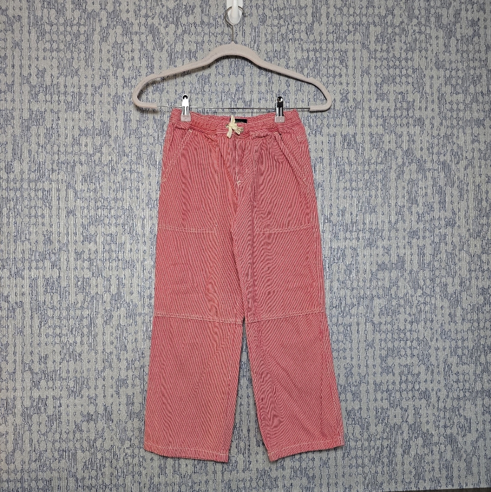 Mini Boden Striped Pull On Drawstring Kids Trousers In Red Size 7/8 EUC